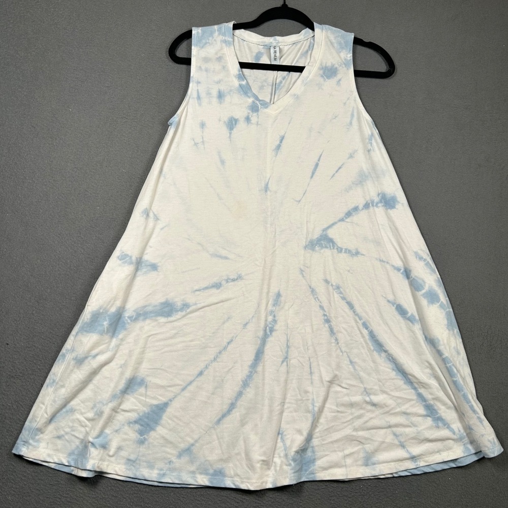 Zenana Premium Dress Women Small Blue White Tie Dye V-Neck Sleeveless Swing Mini